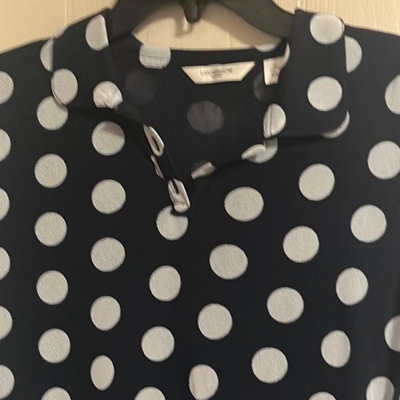 Liz Claiborne Dark Blue Sheer Lined Top with White Dots Collar Size XL - Picture 4 of 11